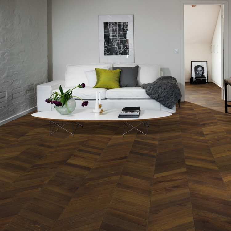 Kahrs Oak Chevron Dark Brown Engineered Wood Flooring